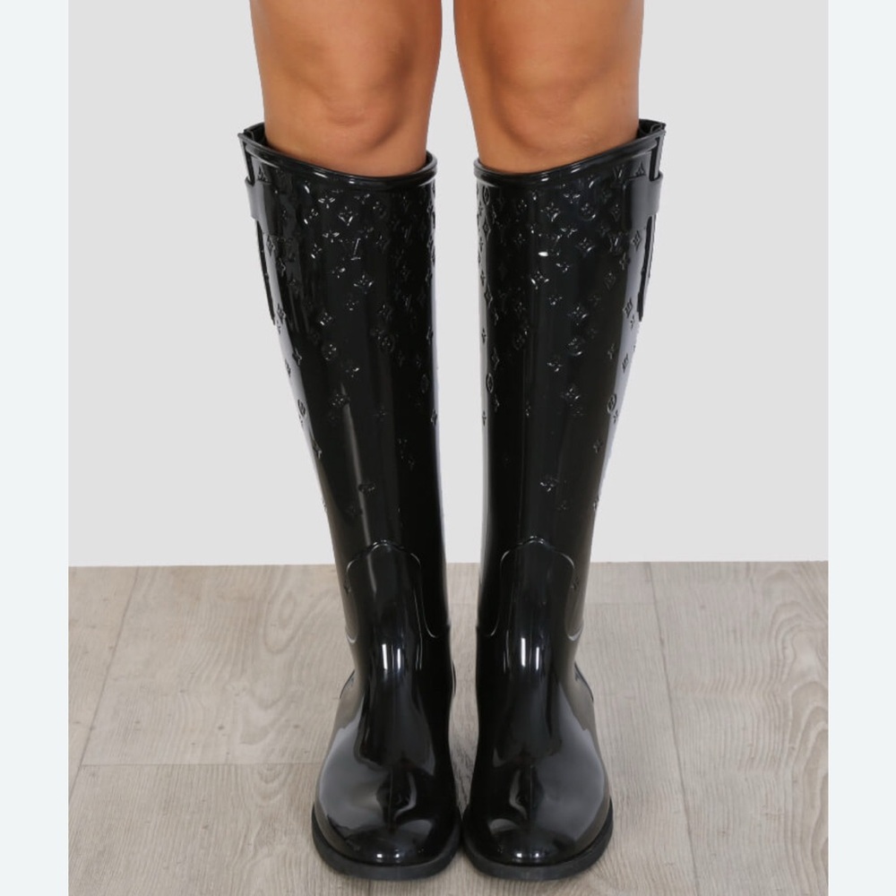 Louis Vuitton Black Monogram Patent Rain Boots